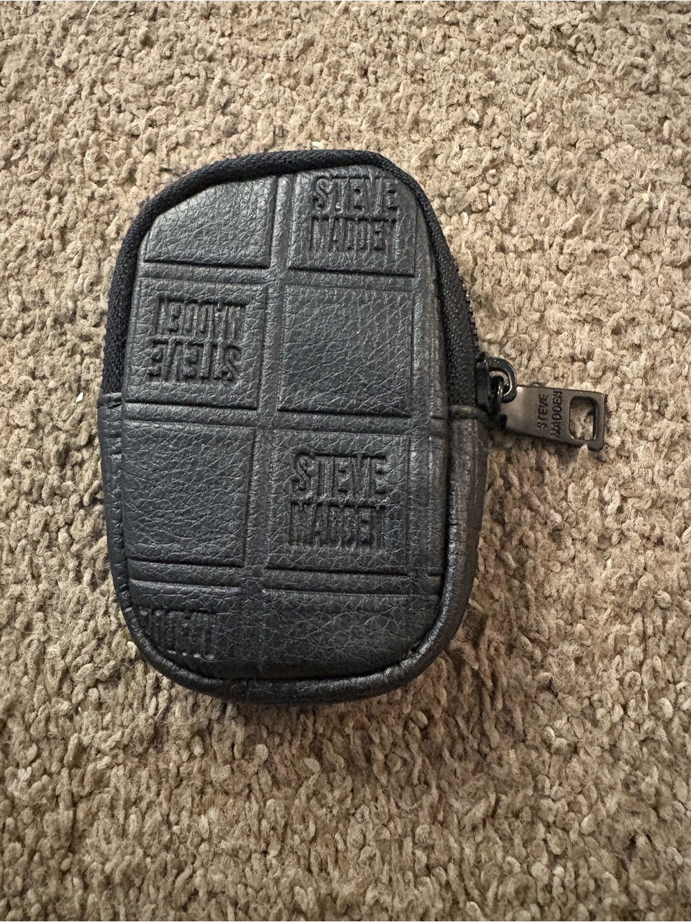 Steve Madden Black Quilted Mini Pouch with Embossed Logo